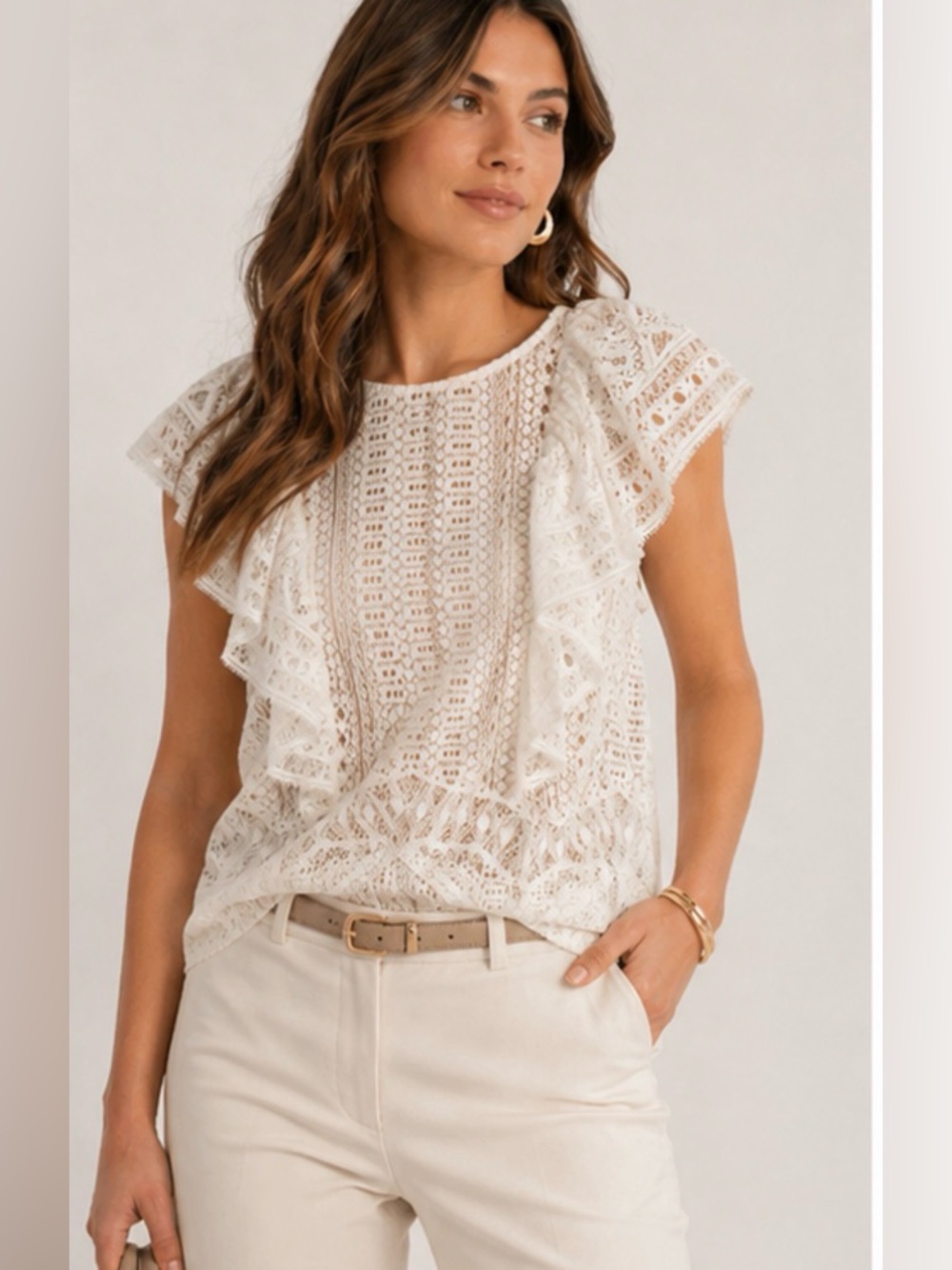 BCBG MAX AZRIA Off White Nishka Sleeveless Lace Top, Size Small